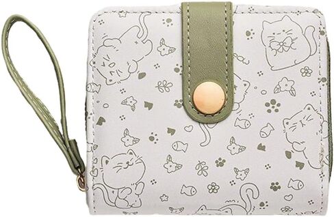 Cat Themed Leather Wallet for Women Minimalist Small Cute Coin Purse with ID Window Brown Kawaii Credit Card Holder for Girls Ladies Travel in Saudi Arabia