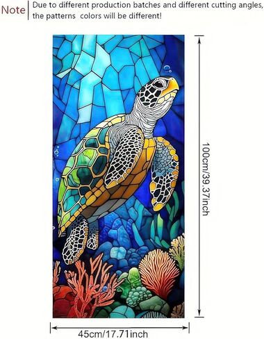 Stained Glass Window Film Colorful Sea Turtle Window Privacy Film Stained Decals Static Cling Sun Blocking Decor for Home Office Windows Doors Glass Partitions 17.7x39.3 inch in Saudi Arabia