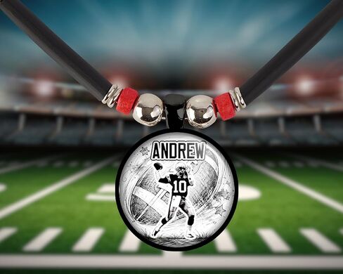 Personalized Football Silhouette Pendant Necklace Custom Player Name & Jersey Number Sports Jewelry Gift for Boys & Girls. in Saudi Arabia