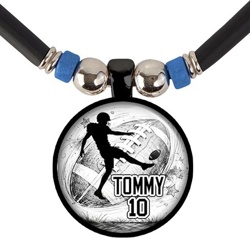 Personalized Football Silhouette Pendant Necklace Custom Player Name & Jersey Number Sports Jewelry Gift for Boys & Girls. in Saudi Arabia