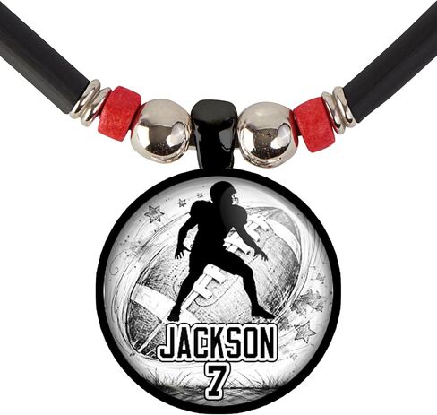Personalized Football Silhouette Pendant Necklace Custom Player Name & Jersey Number Sports Jewelry Gift for Boys & Girls. in Saudi Arabia