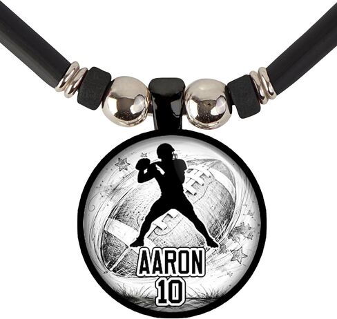 Personalized Football Silhouette Pendant Necklace Custom Player Name & Jersey Number Sports Jewelry Gift for Boys & Girls. in Saudi Arabia