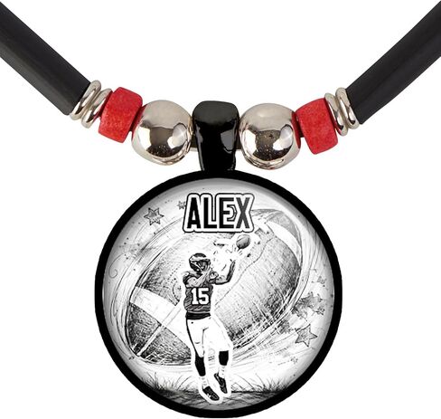 Personalized Football Silhouette Pendant Necklace Custom Player Name & Jersey Number Sports Jewelry Gift for Boys & Girls. in Saudi Arabia