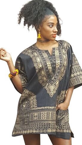 قميص Dashiki الأفريقي التقليدي باللونين الأسود والذهبي in Kuwait