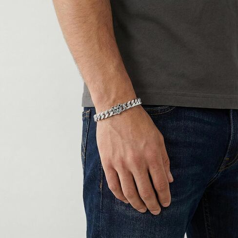 True Religion Tiger Head Charm 9 Inch 10mm Wide Cuban Chain Bracelet for Men Rhodium Plated Brass in Saudi Arabia