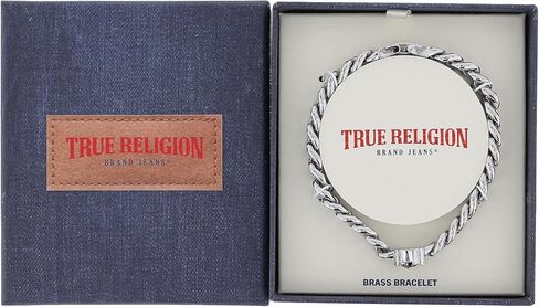 True Religion Tiger Head Charm 9 Inch 10mm Wide Cuban Chain Bracelet for Men Rhodium Plated Brass in Saudi Arabia