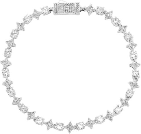 Solid Gold over S925 Sterling Silver Rhombus Moissanite Tennis Chain, Spring Lock Closure with Adjustable Length, Versatile Unisex Jewelry in Kuwait