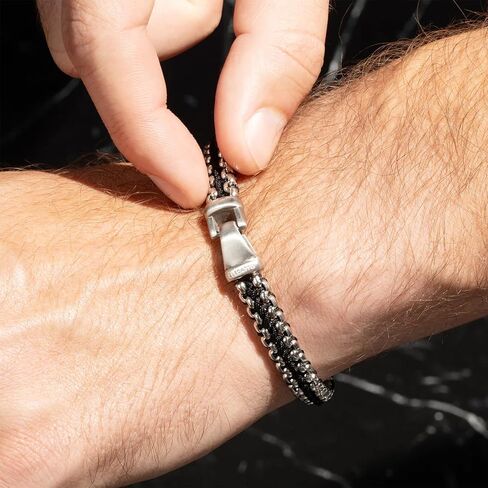 سوار Elegatto Argos Premium Steel Link للرجال | لمسة نهائية من الفولاذ المقاوم للصدأ المصقول المنسوج بشكل معقد | أساور مجوهرات مصممة للرجال in Kuwait