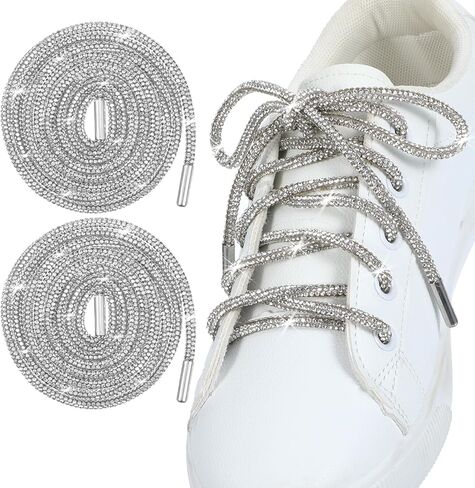 2Pcs Rhinestone Gold Shoe Laces, Round Glitter Shoe Laces for Sneakers, Crystal Bling Diamond Rope Shoes Strings(Gold) in Saudi Arabia