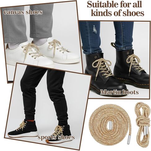 2Pcs Rhinestone Gold Shoe Laces, Round Glitter Shoe Laces for Sneakers, Crystal Bling Diamond Rope Shoes Strings(Gold) in Saudi Arabia