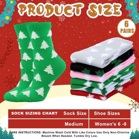6 Pairs Pink Christmas Socks for Women Fuzzy Tree Pattern Cotton Stocking Novelty Cute Crew Sock for Holiday Girl Gift in Saudi Arabia