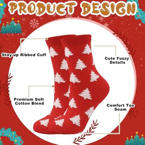 6 Pairs Pink Christmas Socks for Women Fuzzy Tree Pattern Cotton Stocking Novelty Cute Crew Sock for Holiday Girl Gift in Saudi Arabia