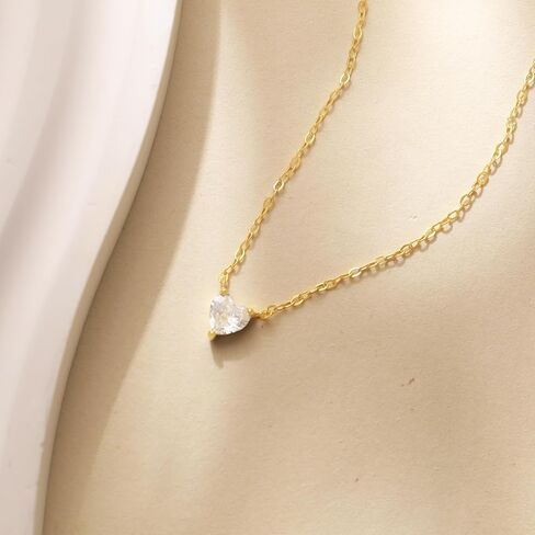 Cubic Zirconia Choker Heart Shaped Diamond Necklace for Women, 925 Sterling Silver Minimalist Heart Necklace for Mother 14k Gold Plated Dainty Tiny CZ Love Pendant Necklace Teacher Bride Wedding Valentines Day Jewelry Gift in Saudi Arabia