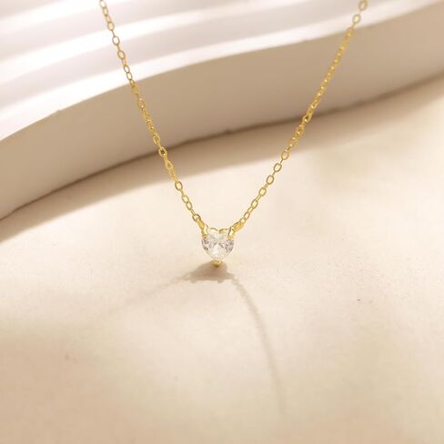 Cubic Zirconia Choker Heart Shaped Diamond Necklace for Women, 925 Sterling Silver Minimalist Heart Necklace for Mother 14k Gold Plated Dainty Tiny CZ Love Pendant Necklace Teacher Bride Wedding Valentines Day Jewelry Gift in Saudi Arabia