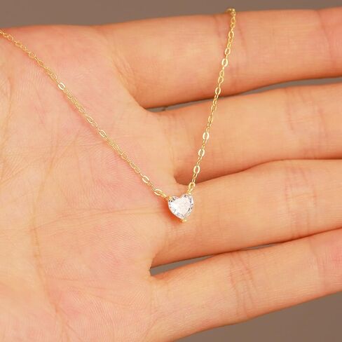 Cubic Zirconia Choker Heart Shaped Diamond Necklace for Women, 925 Sterling Silver Minimalist Heart Necklace for Mother 14k Gold Plated Dainty Tiny CZ Love Pendant Necklace Teacher Bride Wedding Valentines Day Jewelry Gift in Saudi Arabia