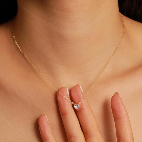 Cubic Zirconia Choker Heart Shaped Diamond Necklace for Women, 925 Sterling Silver Minimalist Heart Necklace for Mother 14k Gold Plated Dainty Tiny CZ Love Pendant Necklace Teacher Bride Wedding Valentines Day Jewelry Gift in Saudi Arabia