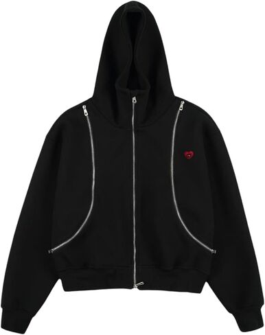 Aelfric Eden Deconstructive Boxy Zip Up Hoodie Cotton Cropped Pullover Hoodies Solid Unisex Casual Short Sweatshirt in Saudi Arabia