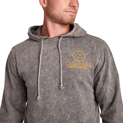 Bioworld Dragon Ball Z Super Saiyan Goku & Kanji Men's Gray Mineral Wash Long Sleeve Hooded Sweatshirt in Saudi Arabia