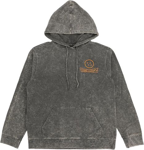 Bioworld Dragon Ball Z Super Saiyan Goku & Kanji Men's Gray Mineral Wash Long Sleeve Hooded Sweatshirt in Saudi Arabia