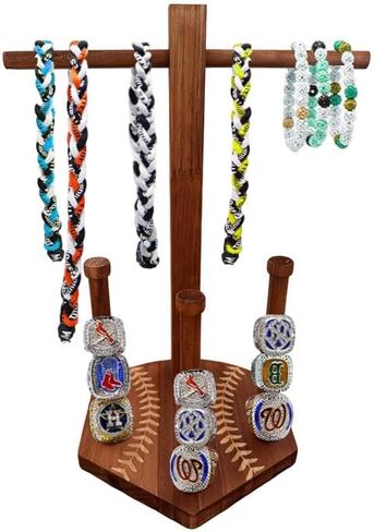 Wooden Baseball or Softball Drip Necklace Organizer Holder, Championship Ring Display Holder Sports Ring Holder Softball Rings Holder Drip Necklace Championship Rings Holder Baseball Display Gift in Saudi Arabia