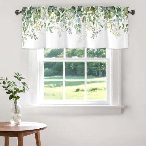 Spring Wildflower Flower Valance for Windows,Window Treatment Curtains Rod Pocket Sheer Small Short Valance for Kitchen Bathroom Laundry Basement,42Wx12L inch,Watercolor Eucalyptus Leaves in Saudi Arabia