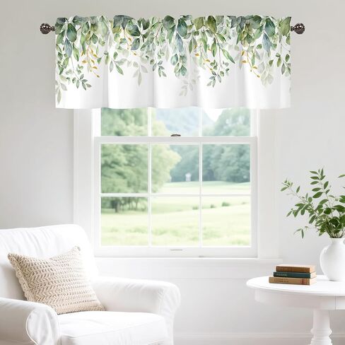 Spring Wildflower Flower Valance for Windows,Window Treatment Curtains Rod Pocket Sheer Small Short Valance for Kitchen Bathroom Laundry Basement,42Wx12L inch,Watercolor Eucalyptus Leaves in Saudi Arabia
