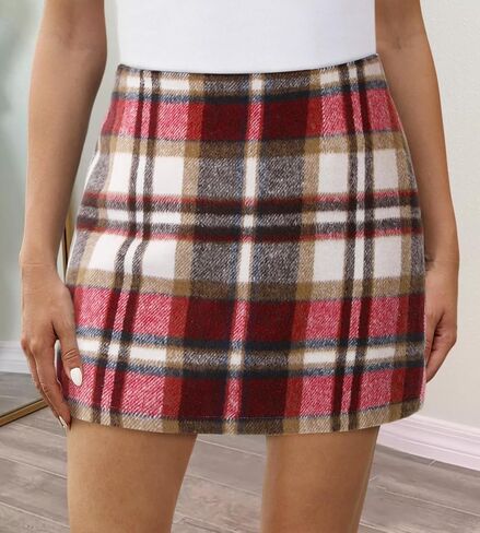 Womens Casual High Waist Plaid Skirt Fall Winter Bodycon Pencil Mini Skirts in Saudi Arabia