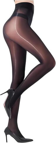 Yolev Women's Black Sheer Pantyhose,Sexy Shiny Stockings,High Waist Oil Bright Ultra Silky Nylons Tights for Dance Jazz Dress(X-XL) in Saudi Arabia