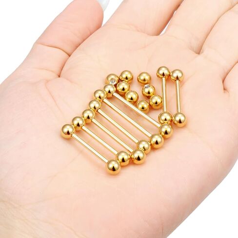 14K الذهب معبأ حلقات اللسان الفولاذ المقاوم للصدأ الحلمة ثقب المجوهرات الحلمة بار مستقيم الحديد ثقب المجوهرات 14 جرام طول الشريط 14/16/19/22 مللي متر in Saudi Arabia