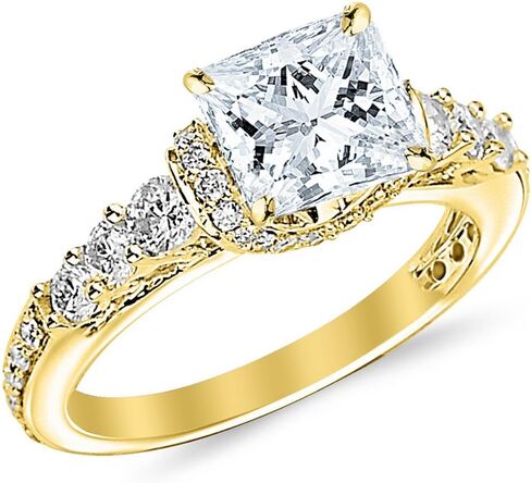 هيوستن دايموند ديستريكت 1 إلى 7 قيراط LAB GROWN DIAMOND Designer Four Prong Pave Set خاتم خطوبة ألماس مستدير من قطع الأميرة (لون E-F VS1-VS2 وضوح) in Kuwait