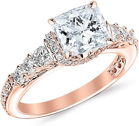 هيوستن دايموند ديستريكت 1 إلى 7 قيراط LAB GROWN DIAMOND Designer Four Prong Pave Set خاتم خطوبة ألماس مستدير من قطع الأميرة (لون E-F VS1-VS2 وضوح) in Kuwait