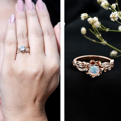 Real Ethiopian Opal Flower Engagement Ring For Women, AAA Quality, Certified Rainbow Opal Diamond Ring (Ideal For Gift) in Saudi Arabia