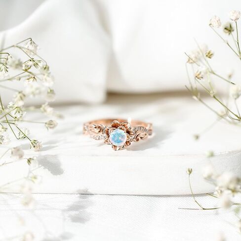 Real Ethiopian Opal Flower Engagement Ring For Women, AAA Quality, Certified Rainbow Opal Diamond Ring (Ideal For Gift) in Saudi Arabia
