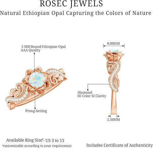 Real Ethiopian Opal Flower Engagement Ring For Women, AAA Quality, Certified Rainbow Opal Diamond Ring (Ideal For Gift) in Saudi Arabia