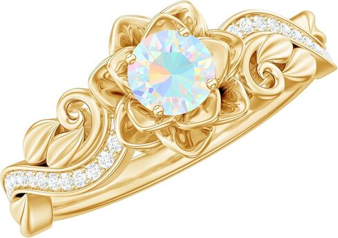 Real Ethiopian Opal Flower Engagement Ring For Women, AAA Quality, Certified Rainbow Opal Diamond Ring (Ideal For Gift) in Saudi Arabia