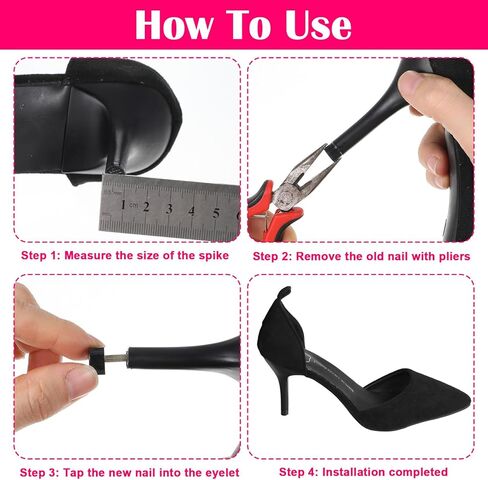 12 Pairs High Heel Tips Replacement Kit, U Shaped Heel Caps for High Heels, 2.4mm & 3mm Metal Core Caps Protectors, Heels Tips Replacement Dowels in Saudi Arabia