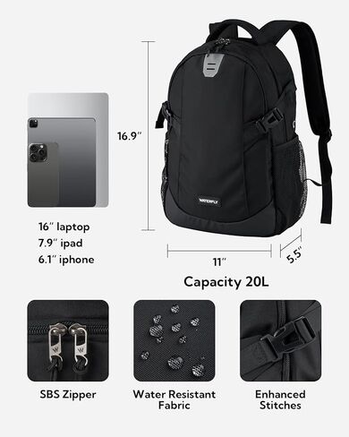 حقيبة ظهر كاجوال صغيرة للسفر من WATERFLY: 20 لتر للرجال والنساء للعمل اليومي EDC Daypack المشي لمسافات طويلة وصالة الألعاب الرياضية والتمرين باللون الأسود in Kuwait