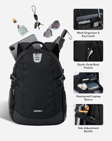 حقيبة ظهر كاجوال صغيرة للسفر من WATERFLY: 20 لتر للرجال والنساء للعمل اليومي EDC Daypack المشي لمسافات طويلة وصالة الألعاب الرياضية والتمرين باللون الأسود in Kuwait