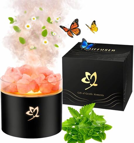 Essential Oil Diffuser - Black Himalayan Salt Lamp Diffuser for Bedroom Yoga Hotel SPA - 7 Colors LED with Peaceful Sleep - Gifts for Women Men in Saudi Arabia