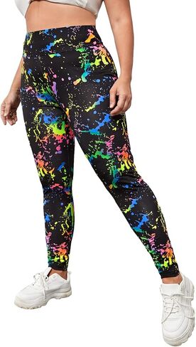Floerns Women's Plus Size Reflective Splash Ink High Waist Legging Pants in Kuwait