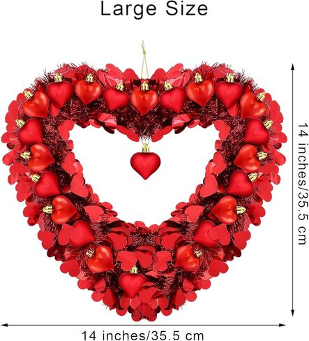 Fovths 14 بوصة عيد الحب باب إكليل عيد الحب إكليل عيد الحب للباب الأمامي بهرج عيد الحب أكاليل القلب مع الحلي على شكل قلب عيد الحب الديكور الذكرى السنوية للزفاف in Saudi Arabia