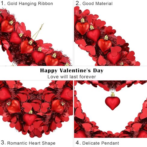 Fovths 14 بوصة عيد الحب باب إكليل عيد الحب إكليل عيد الحب للباب الأمامي بهرج عيد الحب أكاليل القلب مع الحلي على شكل قلب عيد الحب الديكور الذكرى السنوية للزفاف in Saudi Arabia