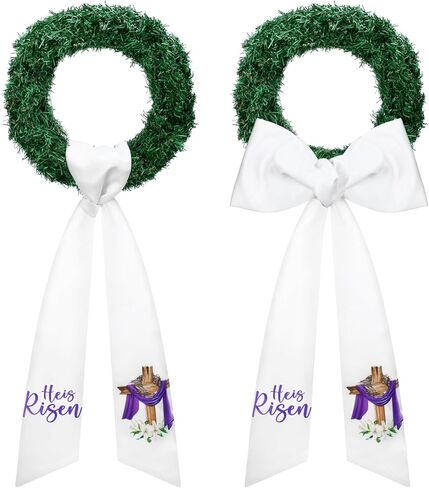 2 Pcs Easter Sash for Wreath Front Door 4.5 x 56 in He is Risen Religious Cross Wreath Sash Door Decor Easter Accessories for Porch Indoor Outdoor Home Garland Party Yard Doorway in Kuwait