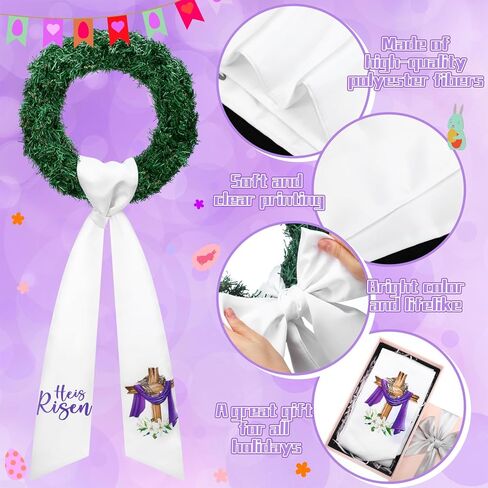 2 Pcs Easter Sash for Wreath Front Door 4.5 x 56 in He is Risen Religious Cross Wreath Sash Door Decor Easter Accessories for Porch Indoor Outdoor Home Garland Party Yard Doorway in Kuwait
