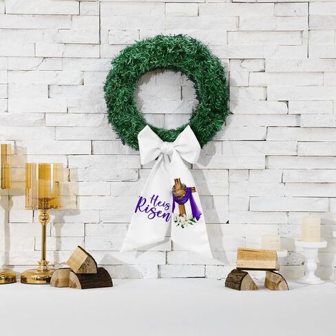 2 Pcs Easter Sash for Wreath Front Door 4.5 x 56 in He is Risen Religious Cross Wreath Sash Door Decor Easter Accessories for Porch Indoor Outdoor Home Garland Party Yard Doorway in Kuwait
