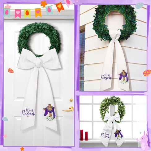 2 Pcs Easter Sash for Wreath Front Door 4.5 x 56 in He is Risen Religious Cross Wreath Sash Door Decor Easter Accessories for Porch Indoor Outdoor Home Garland Party Yard Doorway in Kuwait