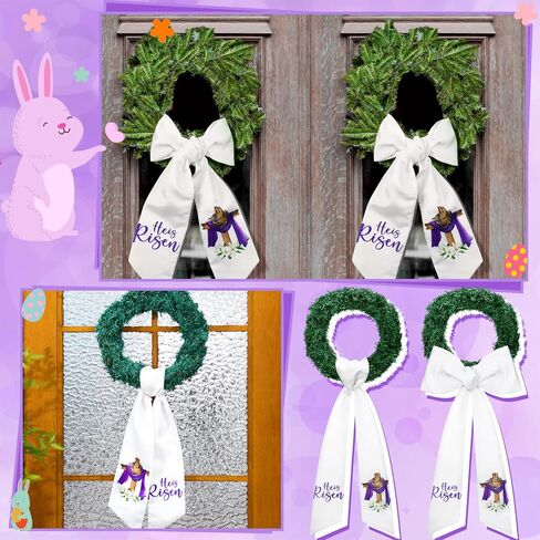 2 Pcs Easter Sash for Wreath Front Door 4.5 x 56 in He is Risen Religious Cross Wreath Sash Door Decor Easter Accessories for Porch Indoor Outdoor Home Garland Party Yard Doorway in Kuwait