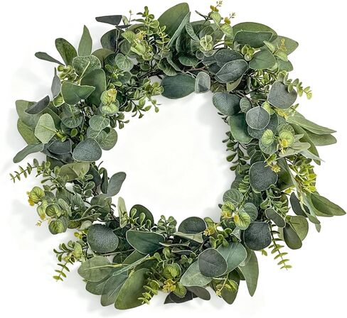 24" Artificial Eucalyptus Wreath, Full & Lifelike Greenery Wreath with Frosted Tips, Door Decoration, All-Season Farmhouse Wedding Wall & Outdoor Decor in Saudi Arabia
