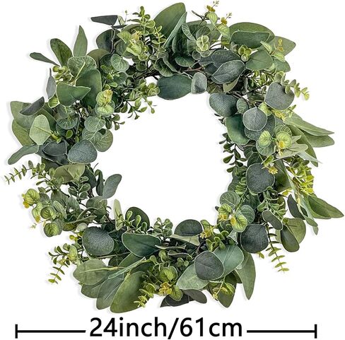 24" Artificial Eucalyptus Wreath, Full & Lifelike Greenery Wreath with Frosted Tips, Door Decoration, All-Season Farmhouse Wedding Wall & Outdoor Decor in Saudi Arabia