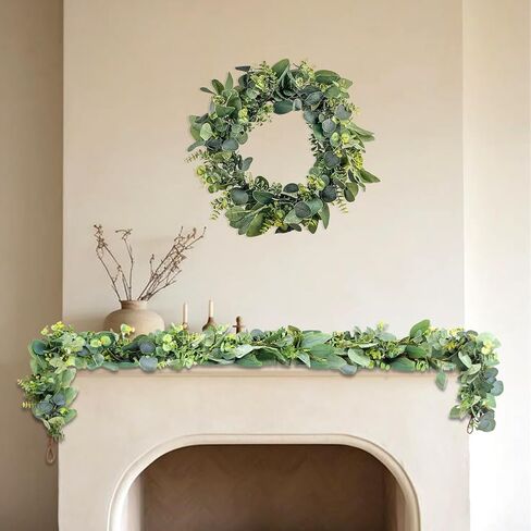 24" Artificial Eucalyptus Wreath, Full & Lifelike Greenery Wreath with Frosted Tips, Door Decoration, All-Season Farmhouse Wedding Wall & Outdoor Decor in Saudi Arabia
